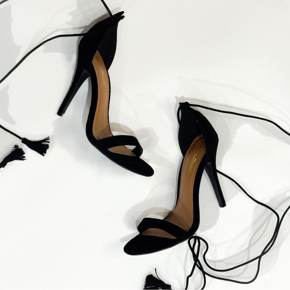 Anne Michelle black open toe lace up tassel heels ❤️ - Picture 3 of 8